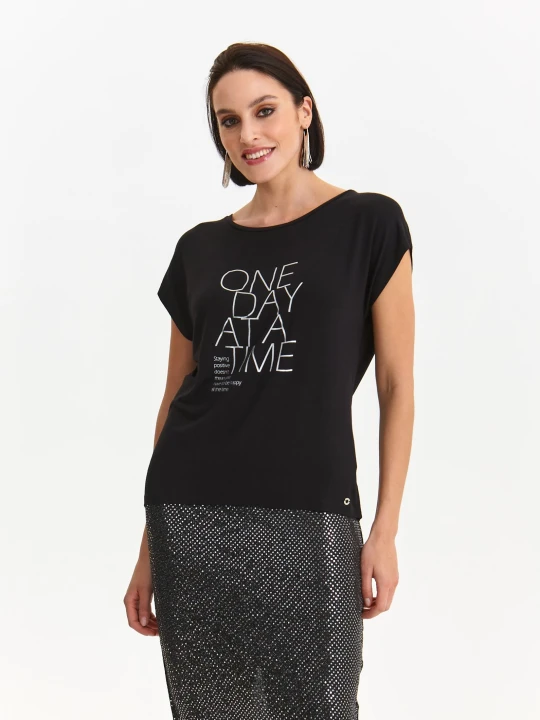 Zdjęcie produktu T-shirt damski czarny - SPO6089CA t-shirt krótki rękaw - TOP SECRET - Odzieżowy sklep internetowy TOP SECRET