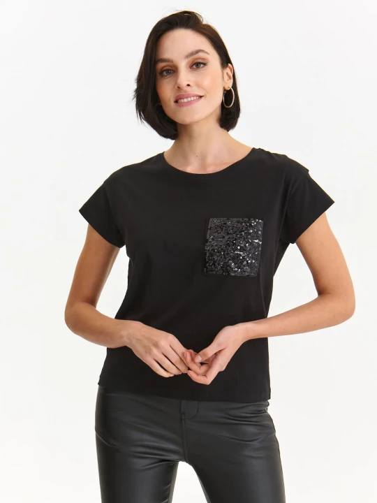 Zdjęcie produktu T-shirt damski czarny - SPO6100CA t-shirt krótki rękaw - TOP SECRET - Odzieżowy sklep internetowy TOP SECRET