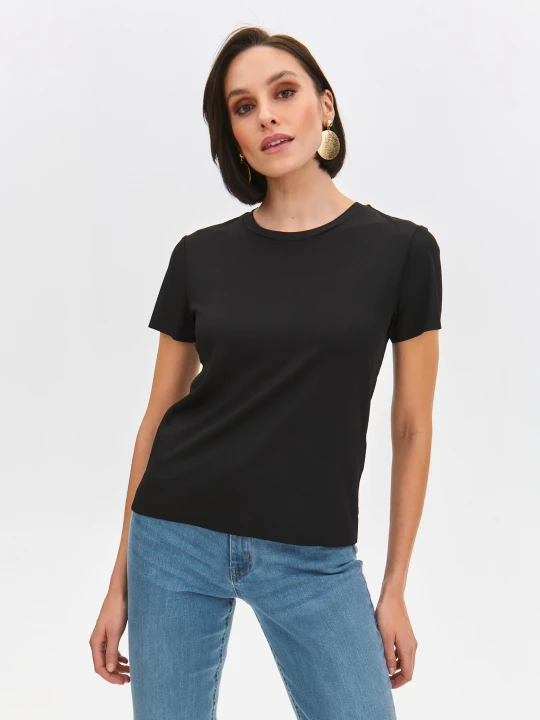 Zdjęcie produktu T-shirt damski czarny - SPO6135CA t-shirt krótki rękaw - TOP SECRET - Odzieżowy sklep internetowy TOP SECRET