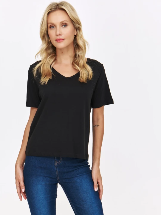Zdjęcie produktu T-shirt damski czarny - SPO6269CA t-shirt krótki rękaw - TOP SECRET - Odzieżowy sklep internetowy TOP SECRET