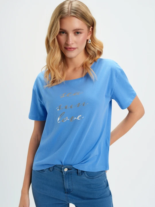 Zdjęcie produktu T-shirt damski niebieski - SPO6220NI t-shirt krótki rękaw - TOP SECRET - Odzieżowy sklep internetowy TOP SECRET