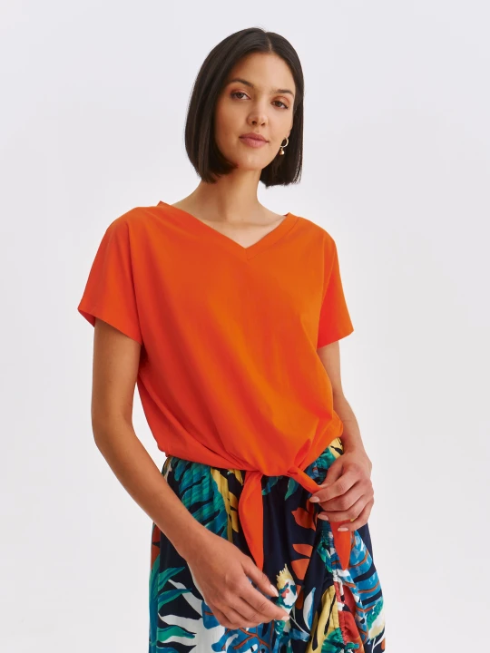 Zdjęcie produktu T-shirt damski pomarańczowy - DPO0435PO t-shirt krótki rękaw - DRYWASH - Odzieżowy sklep internetowy TOP SECRET