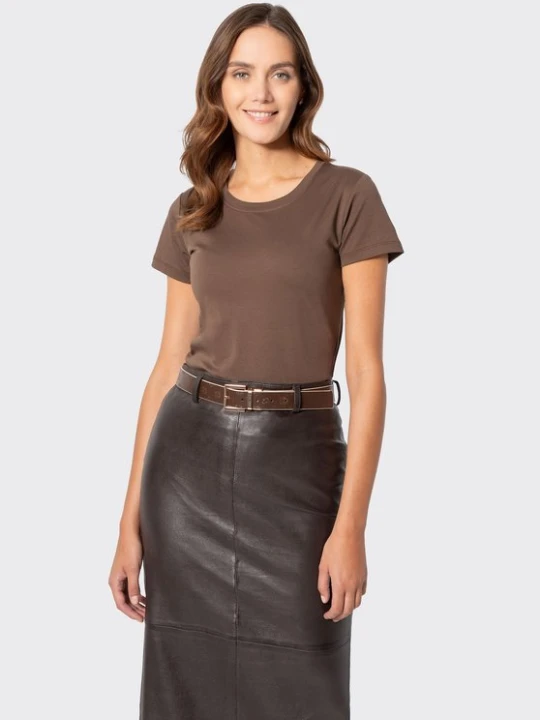 Zdjęcie produktu T-shirt damski z bawełny basic ciemny brąz Wittchen