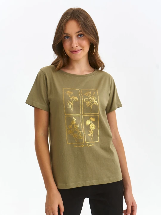 Zdjęcie produktu T-shirt damski zielony - SPO6085ZI t-shirt krótki rękaw - TOP SECRET - Odzieżowy sklep internetowy TOP SECRET