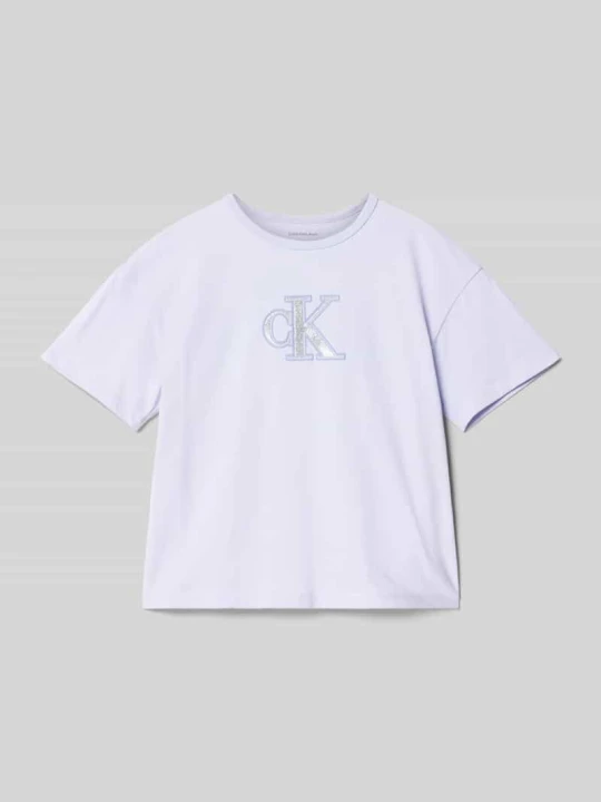 Zdjęcie produktu T-shirt dziecięcy z detalem z logo Calvin Klein Jeans Jasnofioletowy