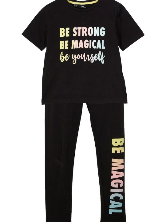 Zdjęcie produktu T-shirt dziewczęcy + legginsy (2 części) BonPrix czarny