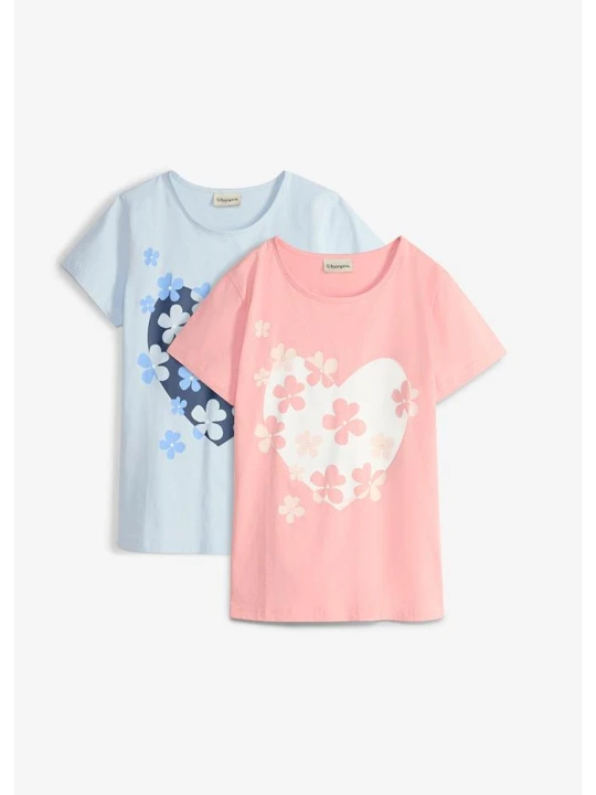 Zdjęcie produktu T-shirt dziewczęcy z czystej bawełny organicznej (2 szt.) BonPrix niebieski