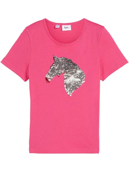 Zdjęcie produktu T-shirt dziewczęcy z obracanymi cekinami, z bawełny organicznej BonPrix różowy