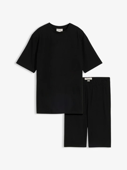 Zdjęcie produktu T-shirt i bawełniane kolarki ze stretchem (2 części) BonPrix czarny
