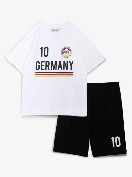Zdjęcie produktu T-shirt i bermudy z dżerseju z miękkiej bawełny organicznej (komplet 2-cz.) BonPrix biały