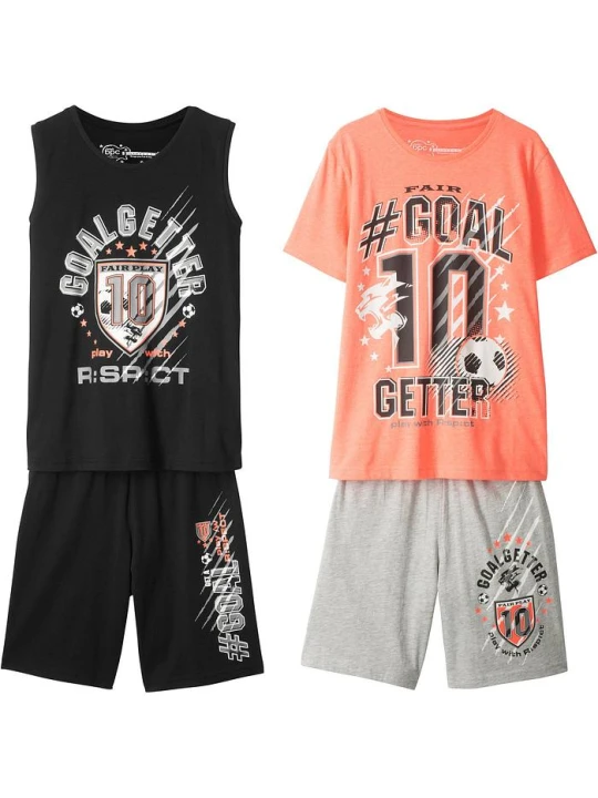 Zdjęcie produktu T-shirt + koszulka bez rękawów + 2 x krótkie spodenki (zestaw 4-cz.) BonPrix czarny
