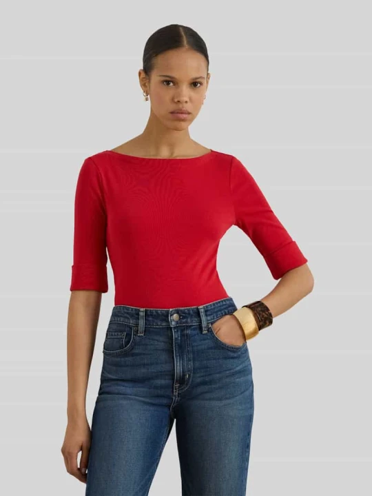 Zdjęcie produktu T-shirt krój slim fit z czystej bawełny Lauren Ralph Lauren Czerwony