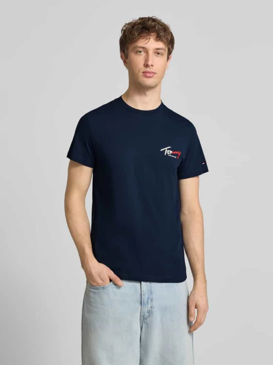 Zdjęcie produktu T-shirt krój slim fit z czystej bawełny Tommy Jeans Granatowy