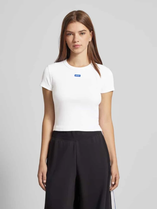 Zdjęcie produktu T-shirt krótki z detale z logo Hugo Biały