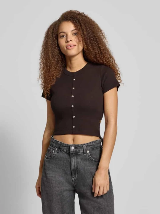 Zdjęcie produktu T-shirt krótki z listwą guzikową model ‘Heritage’ G-Star Raw Ciemnobrązowy