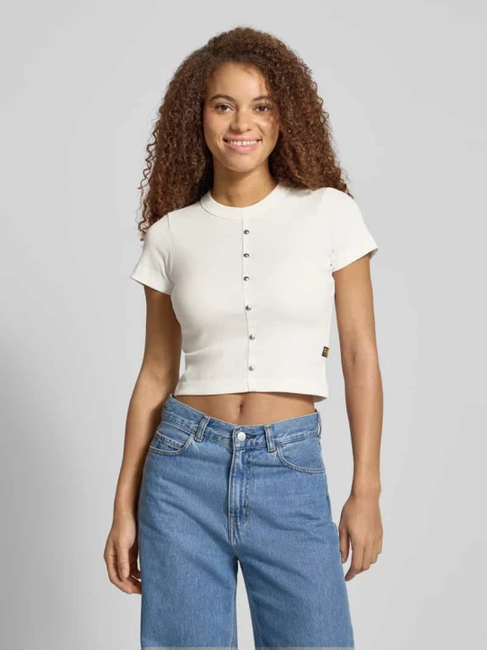Zdjęcie produktu T-shirt krótki z listwą guzikową model ‘Heritage’ G-Star Raw Złamany biały