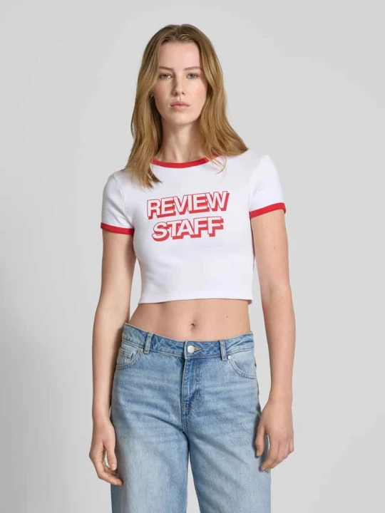 Zdjęcie produktu T-shirt krótki z nadrukiem z logo REVIEW Biały