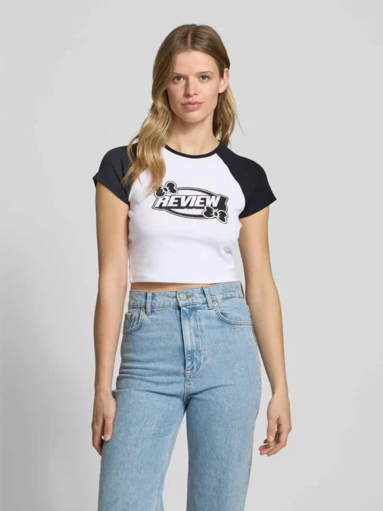 Zdjęcie produktu T-shirt krótki z nadrukiem z logo REVIEW Biały