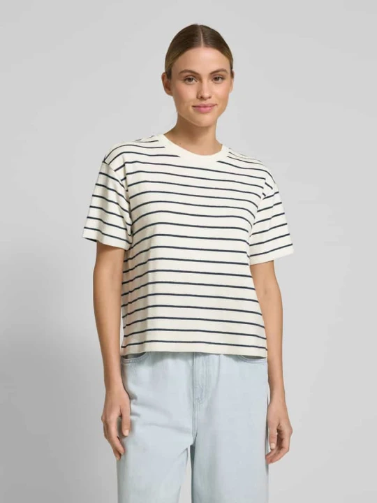 Zdjęcie produktu T-shirt krótki z okrągłym, prążkowanym dekoltem Jake*s Lazurowy
