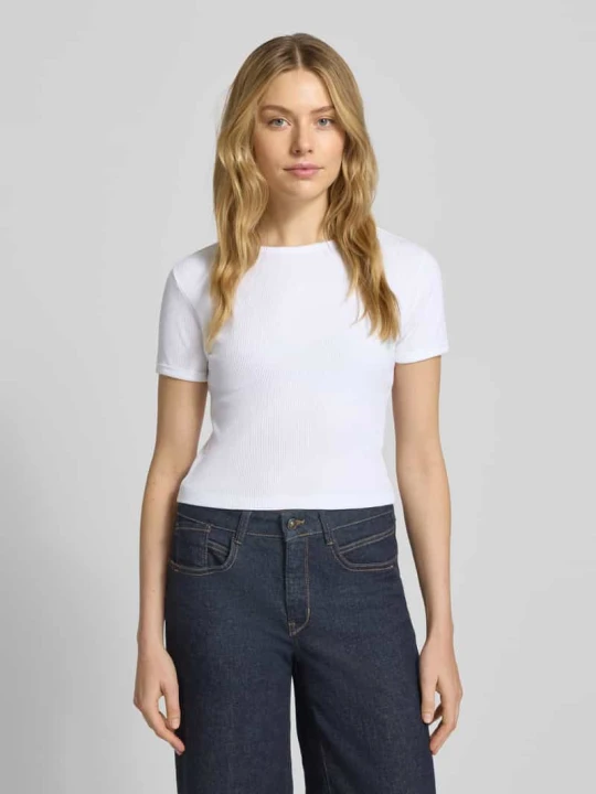 Zdjęcie produktu T-shirt o krótkim kroju z prążkowanym okrągłym dekoltem Scotch & Soda Biały