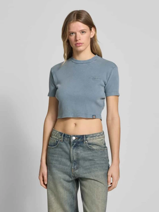 Zdjęcie produktu T-shirt krótki z prążkowaniem model ‘PLENTYWOOD’ Dickies Niebieski