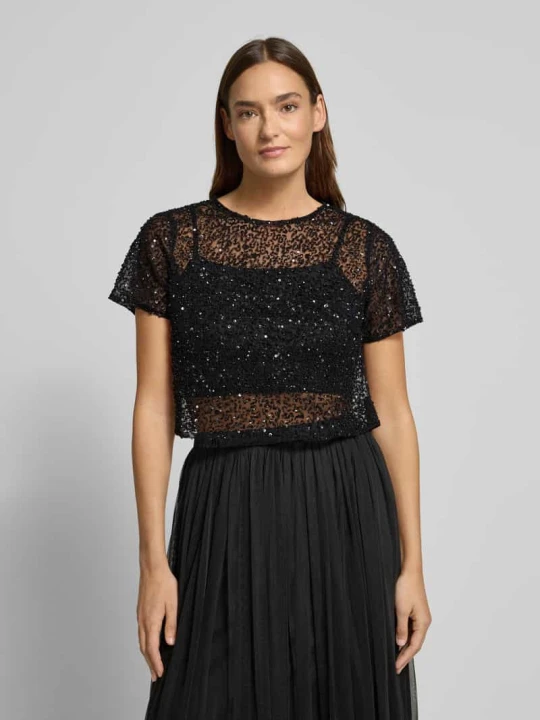 Zdjęcie produktu T-shirt krótki z siateczki z cekinami Lace & Beads Czarny