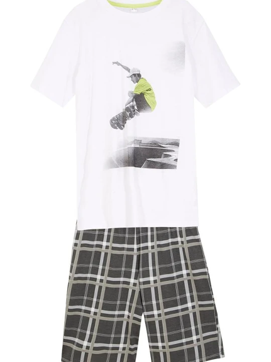 Zdjęcie produktu T-shirt + krótkie spodnie shirtowe (2 części), z bawełny organicznej BonPrix biały