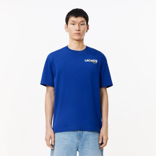 Zdjęcie produktu T-shirt Lacoste z grubego bawełnianego dżerseju z nadrukiem na plecach