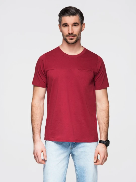 Zdjęcie produktu T-shirt LOOSE FIT męski z kieszonką – czerwony V3 - Rozmiar: L Ombre Clothing