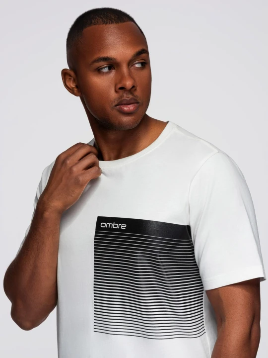 Zdjęcie produktu T-shirt męski bawełniany z graficznym printem – biały V1 - Rozmiar: XL Ombre Clothing