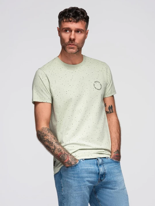 Zdjęcie produktu T-shirt męski bawełniany z nadrukiem i okrągłym dekoltem – miętowy V3 - Rozmiar: L Ombre Clothing