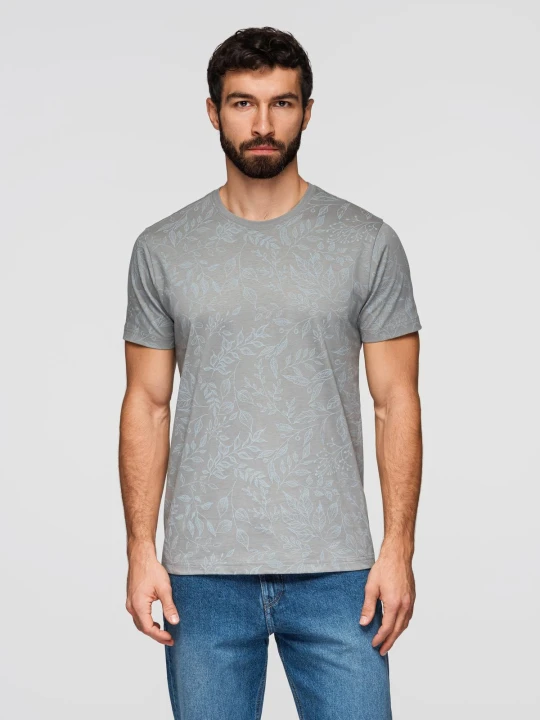 Zdjęcie produktu T-shirt męski bawełniany z nadrukiem z motywem roślinnym - szara V3 - Rozmiar: S Ombre Clothing