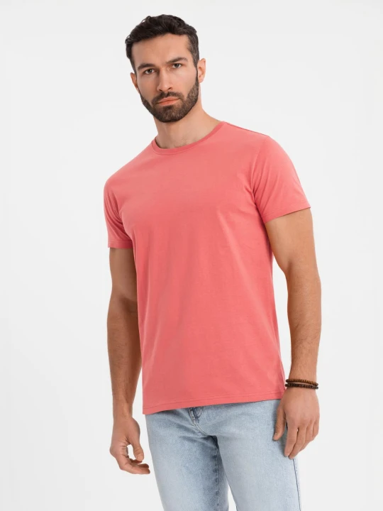 Zdjęcie produktu T-shirt męski klasyczny bawełniany BASIC - koralowy V17 - Rozmiar: L Ombre Clothing