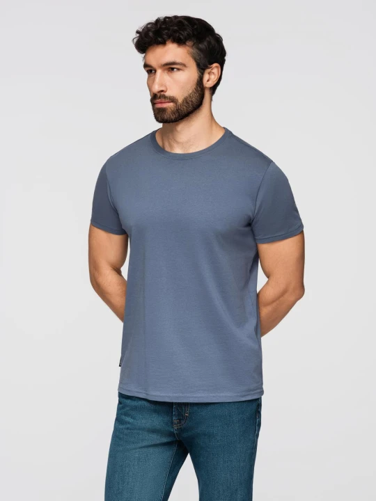 Zdjęcie produktu T-shirt męski klasyczny bawełniany BASIC - niebieski denim V7 - Rozmiar: XL Ombre Clothing