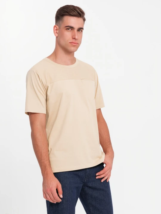 Zdjęcie produktu T-shirt męski LOOSE FIT z kieszonką – beżowy V1 Ombre Clothing