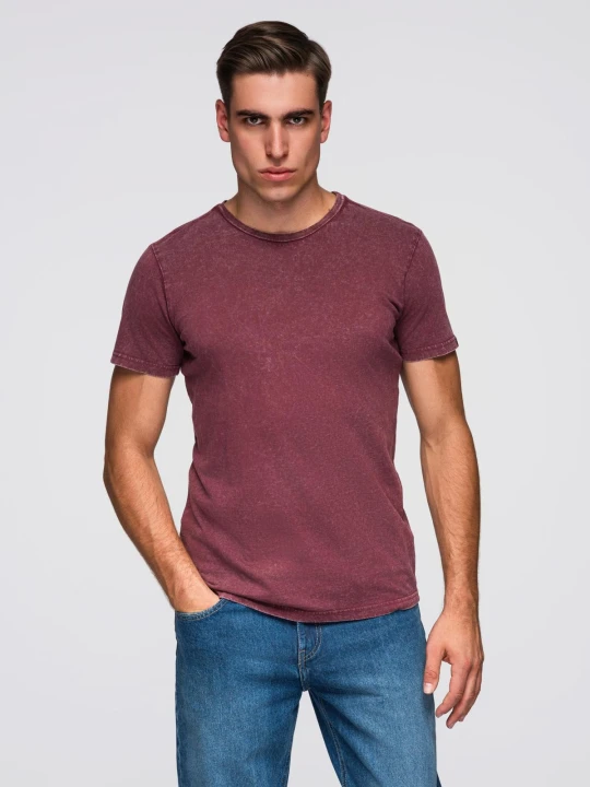 Zdjęcie produktu T-shirt męski z efektem sprania – burgundowy V3 - Rozmiar: XL Ombre Clothing bordowy