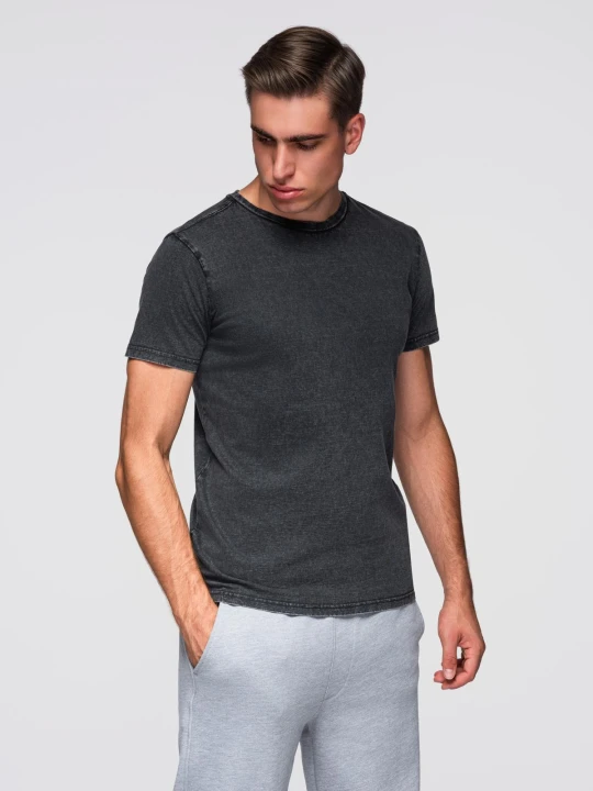 Zdjęcie produktu T-shirt męski z efektem sprania – czarny V1 Ombre Clothing