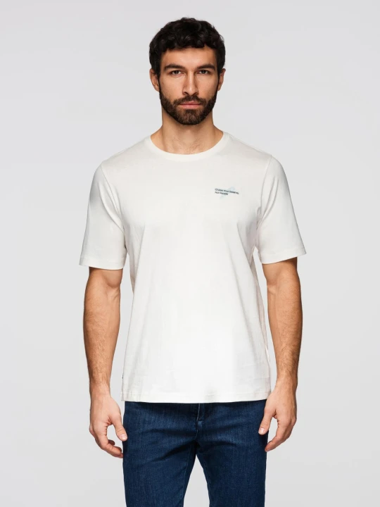 Zdjęcie produktu T-shirt męski z niewielkim nadrukiem na klatce piersiowej - biały V3 - Rozmiar: XXL Ombre Clothing