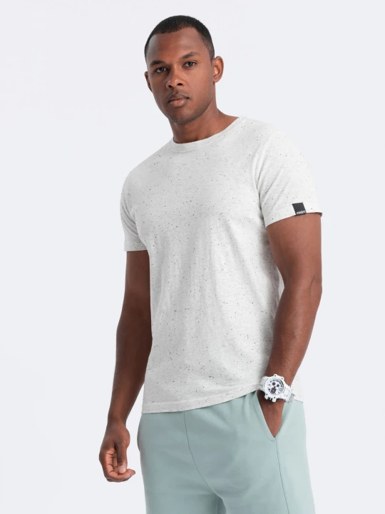 Zdjęcie produktu T-shirt męski z ozdobnym efektem confetti - kremowy V1 - Rozmiar: XXL Ombre Clothing