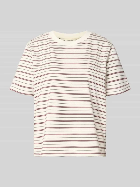 Zdjęcie produktu T-shirt o kroju boxy fit z czystej bawełny model 'ESSENTIAL' Selected Bordowy