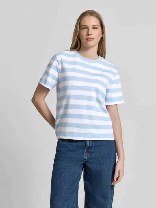 Zdjęcie produktu T-shirt o kroju boxy fit z czystej bawełny model 'ESSENTIAL' Selected Jasnoniebieski