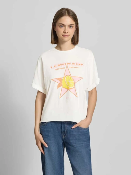 Zdjęcie produktu T-shirt o kroju boxy fit z czystej bawełny model 'MINNA' Only Biały