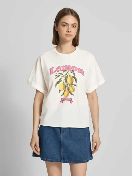 Zdjęcie produktu T-shirt o kroju boxy fit z czystej bawełny model 'MINNA' Only Biały
