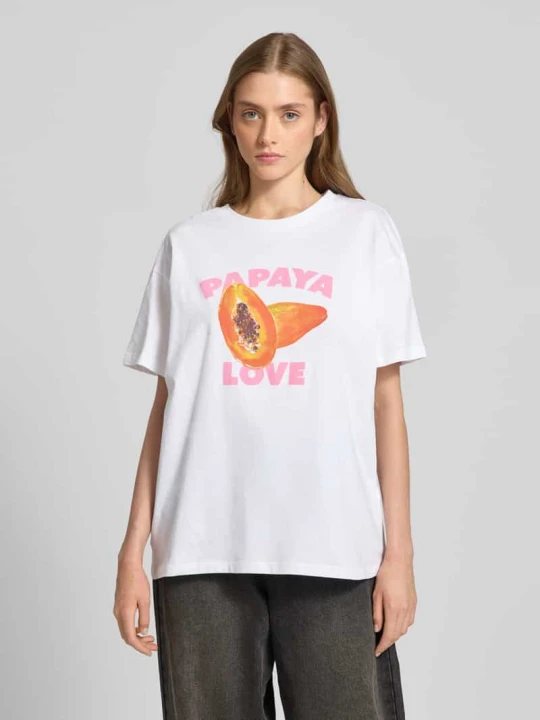 Zdjęcie produktu T-shirt o kroju comfort fit z czystej bawełny model ‘THEA’ Pieces Biały