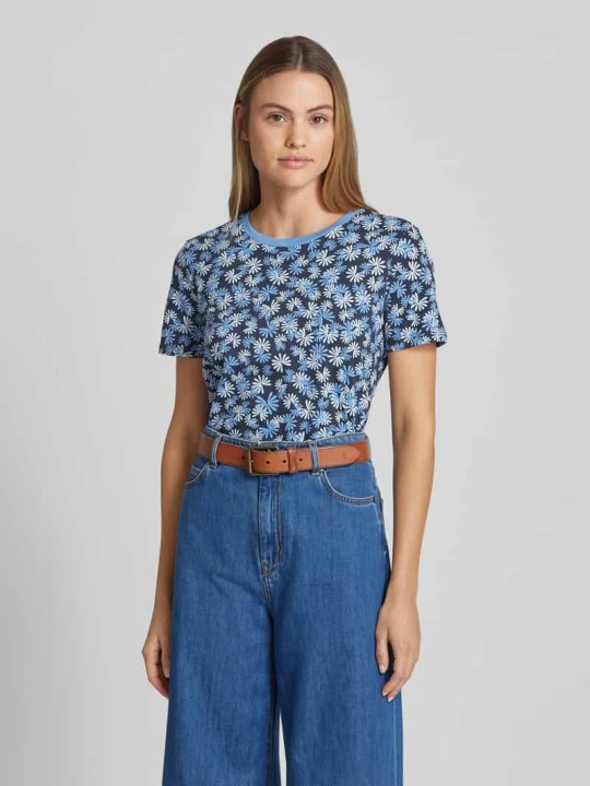 Zdjęcie produktu T-shirt o kroju comfort fit z czystej bawełny ze wzorem na całej powierzchni Tom Tailor Ciemnoniebieski