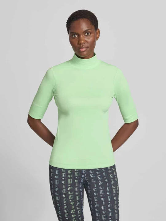 Zdjęcie produktu t-shirt o kroju krój slim fit z mieszanka bawełny ze stójka Marc Cain Jasnozielony
