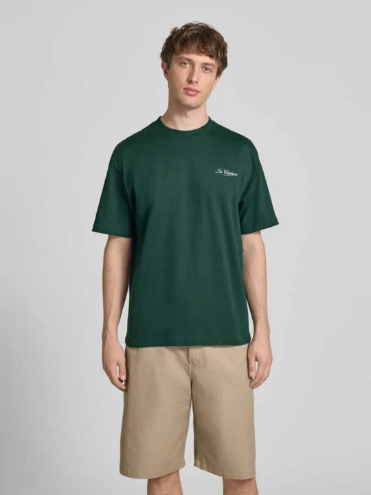 Zdjęcie produktu T-shirt o kroju loose fit z czystej bawełny model 'LES CLASSIQUES' Only & Sons Ciemnozielony