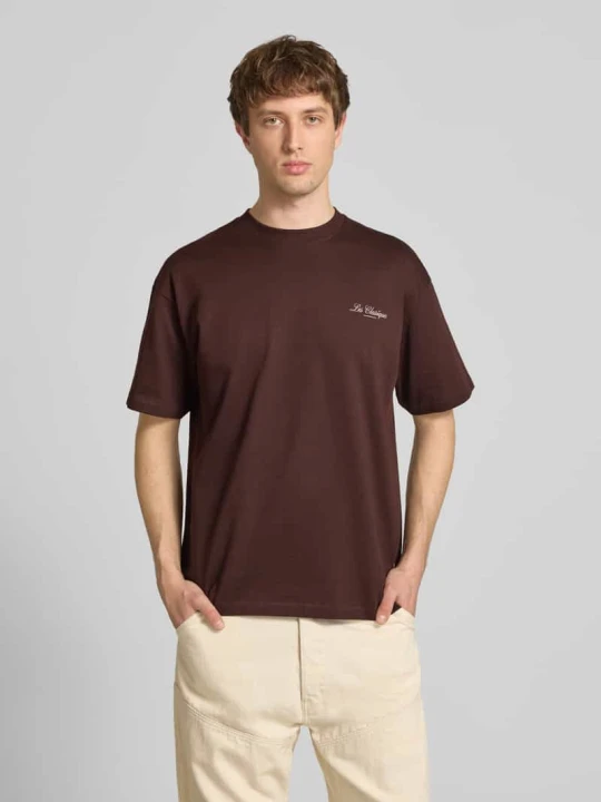 Zdjęcie produktu T-shirt o kroju loose fit z czystej bawełny model 'LES CLASSIQUES' Only & Sons Ciemnobrązowy