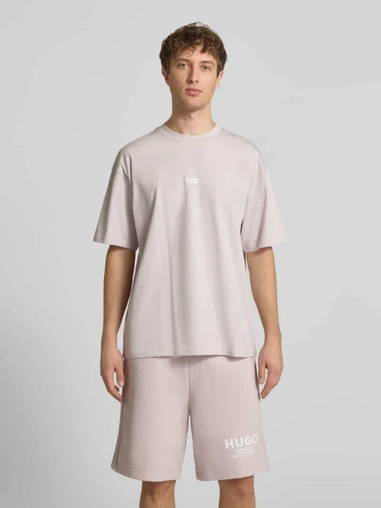 Zdjęcie produktu t-shirt o kroju loose fit z czystej bawełny model 'Nalono' Hugo Różowy