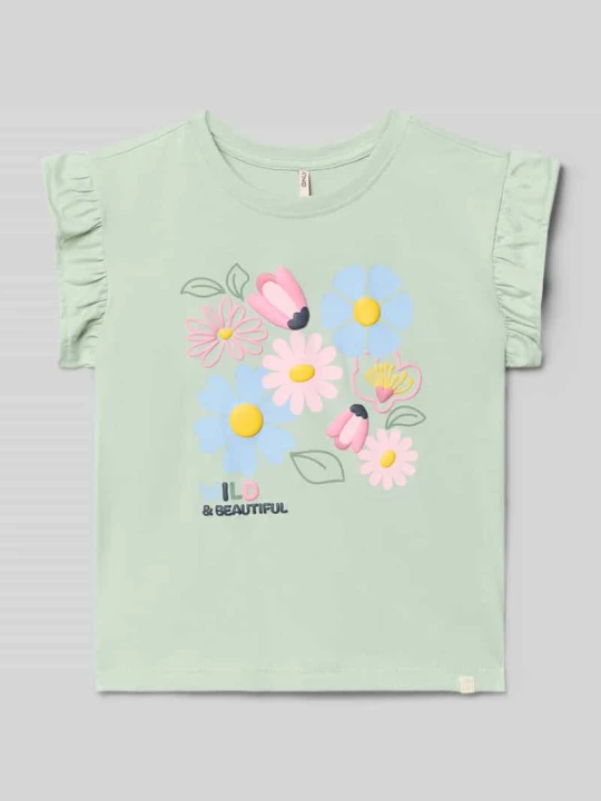 Zdjęcie produktu T-shirt o kroju loose fit z czystej bawełny model 'RUTH' Only Miętowy